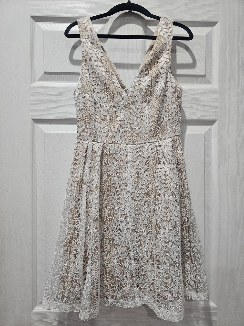 Lulu's Ivory Lace V-Neck Mini Dress